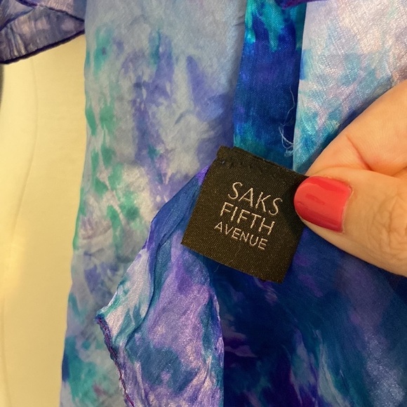 Saks Fifth Avenue silk scarf purple pink turquoise tie dye old money elegant - Picture 15 of 17